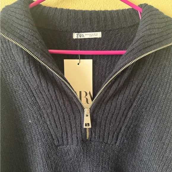 ZARA Ribbed Half-Zip Knit Sweater – Navy Blue, Size M - Picture 5 of 7